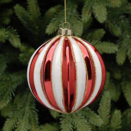 10cm red and white segment glass ball