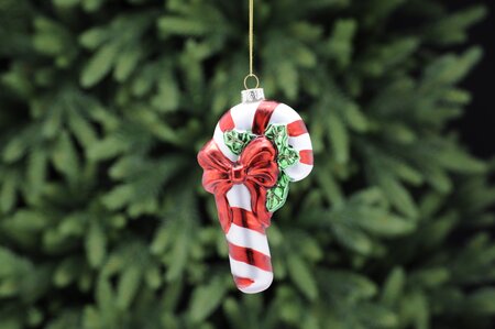 12cm red/white stripped glass candy cane