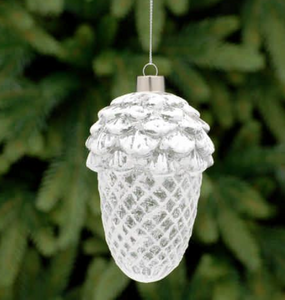 13cm clear with white glass acorn