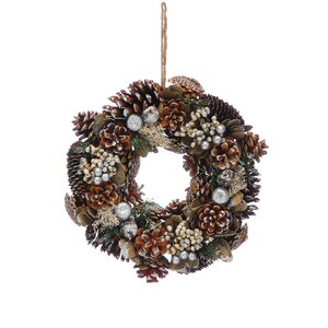 30cm silver balls and cream berries wreath in box