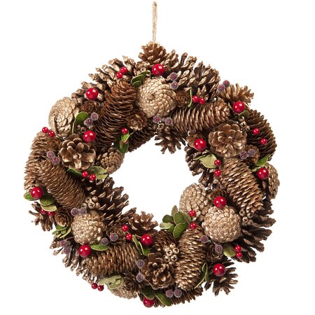 36cm gold pinecone wreath in box