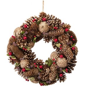 36cm gold pinecone wreath in box