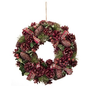 36cm red pinecone wreath in box