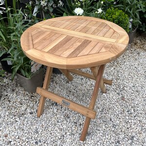 50cm Teak Round Folding Side Table
