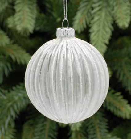 8cm frosted - silver glitter ridged glass ball