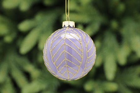 8cm lilac glass ball with gold glitter lines