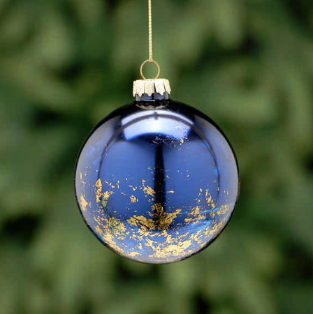 8cm navy blue glass ball - gold foil at bottom