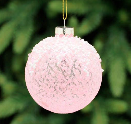 8cm pastel pink glitter finish glass ball