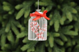 9cm red/white glass candy canes inside clear jar