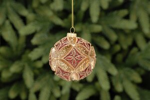 Gold and red flower design glass ball 8cm