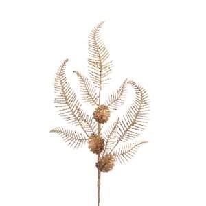 Gold glitter fern leaves and pinecones stem 76cm