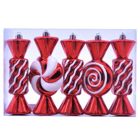 pack of 5 x 15cm red / white stripped candy