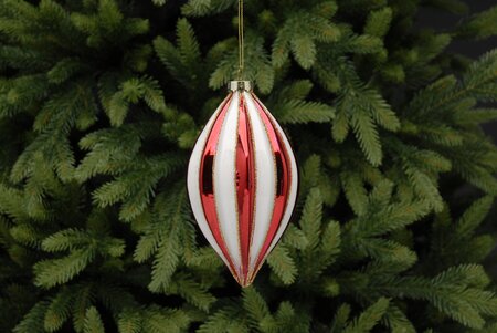 Red and white segment glass olive 15cm