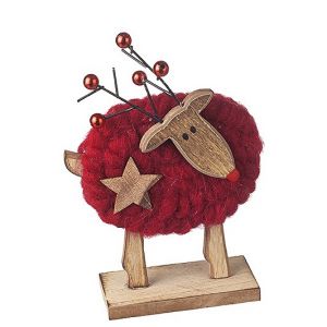 Red Standing Wooly Deer Decorations Mix 21cm - image 1