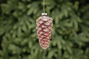 Red with gold glitter pinecone 12cm