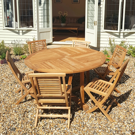 Round Solid Teak Garden Table 120cm Diameter