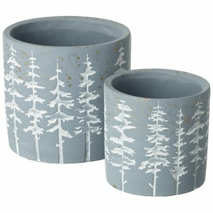 Set of 2 Rustic Grey Pots, 14cm/11cm