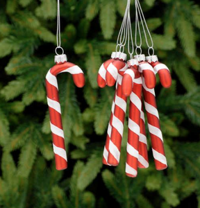 set of 6 x 12cm glass red and white candy canes