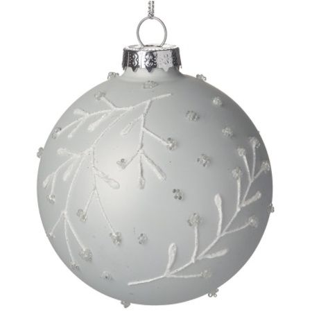 Silver Decorative Leaf Glass Bauble, 8cm