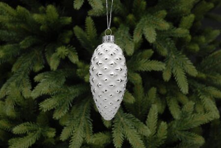 White glass pinecone 10.5cm